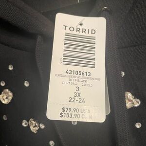 Torrid Deep Black Rhinestone Fleece Hoodie